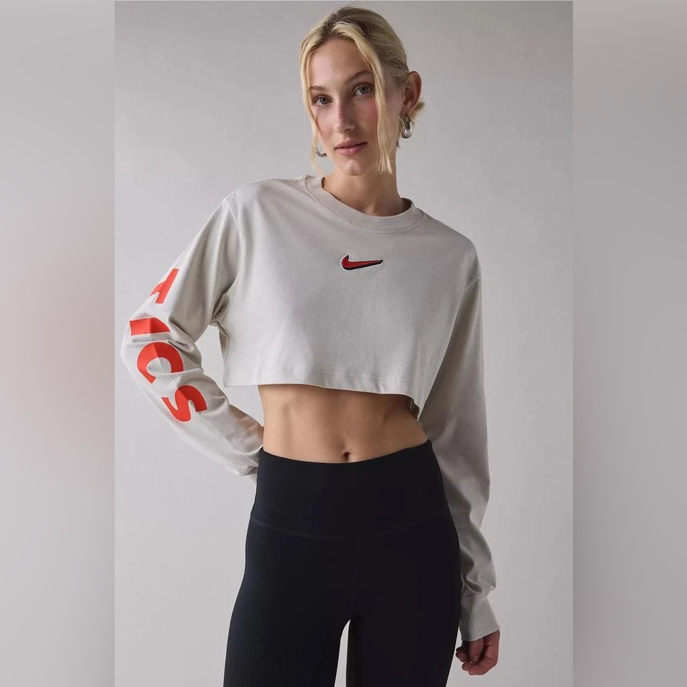 Nike Women's Off-White Crop Top with Red Logo